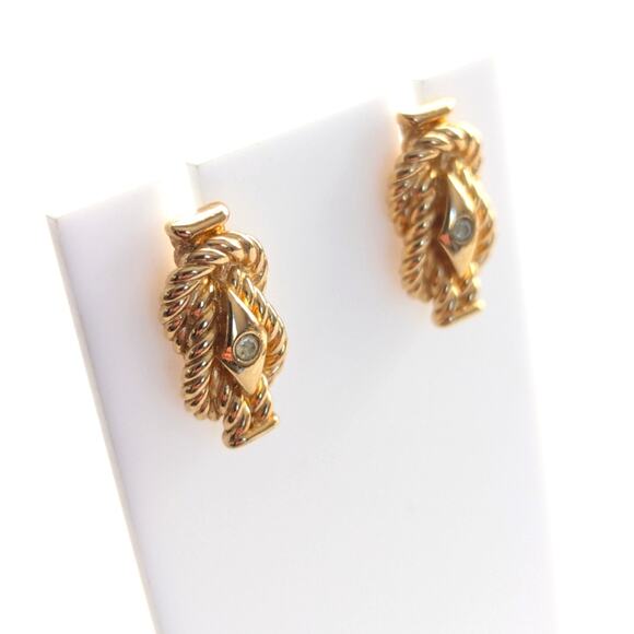 Vintage Burberrys GoldTone Twisted Rope Knot Glass Rhinestone Post Stud Earrings - Picture 2 of 3